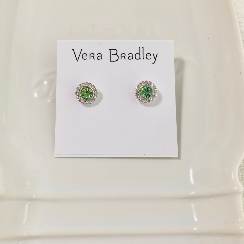 🟣 Vera Bradley | Pavè Circle Green Glass Earrings - Picture 3 of 4